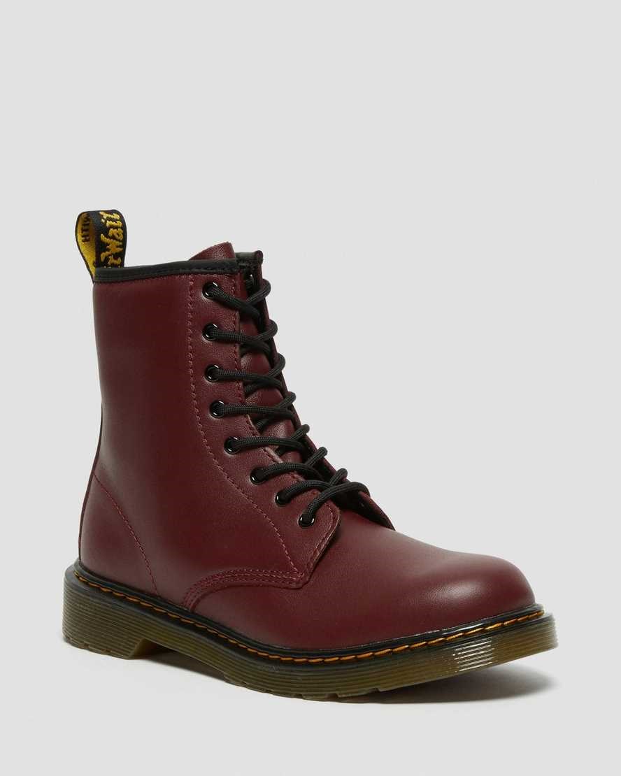 Cherry Red Softy T Kids' Dr Martens Youth 1460 Softy T Leather Lace Up Boots | 826953-AVT