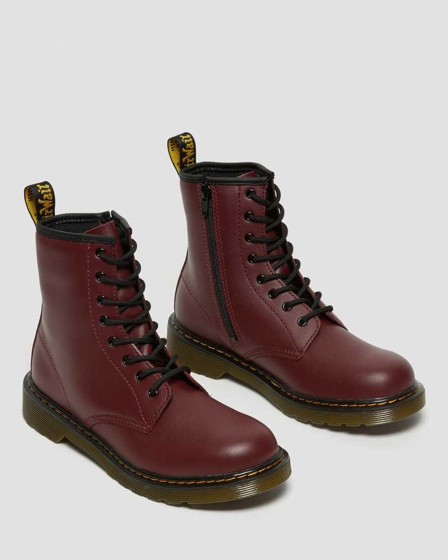 Cherry Red Softy T Kids' Dr Martens Youth 1460 Softy T Leather Lace Up Boots | 826953-AVT