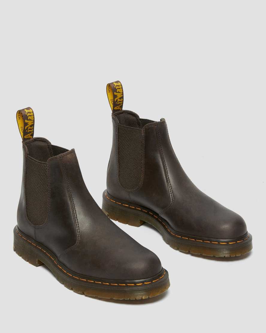 Dark Brown Crazy Horse Leather Men's Dr Martens 2976 Slip Resistant Leather Chelsea Boots | 097326-MBZ