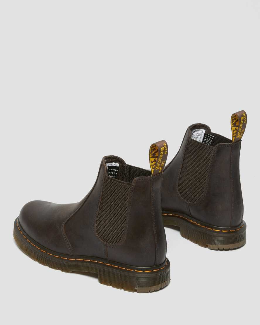 Dark Brown Crazy Horse Leather Men's Dr Martens 2976 Slip Resistant Leather Chelsea Boots | 097326-MBZ