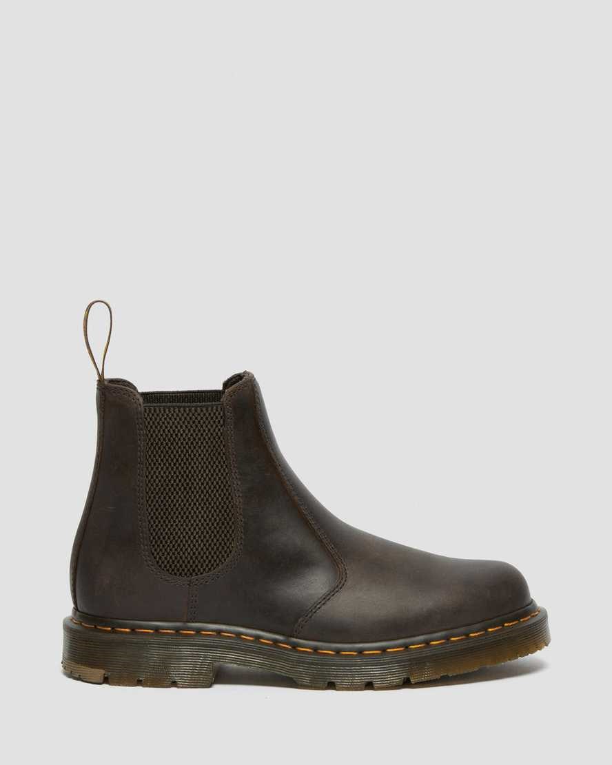 Dark Brown Crazy Horse Leather Men's Dr Martens 2976 Slip Resistant Leather Chelsea Boots | 097326-MBZ