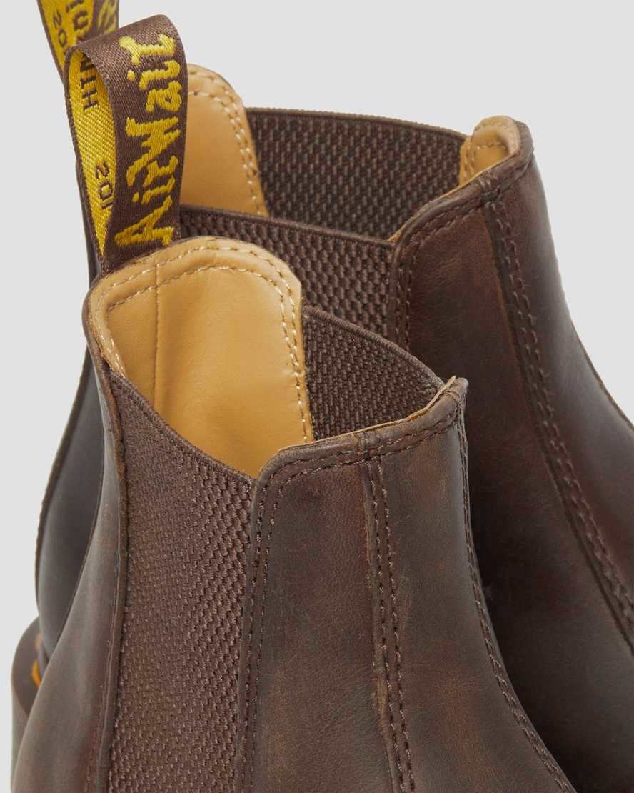 Dark Brown Crazy Horse Leather Men's Dr Martens 2976 Yellow Stitch Crazy Horse Leather Chelsea Boots | 654730-PRF