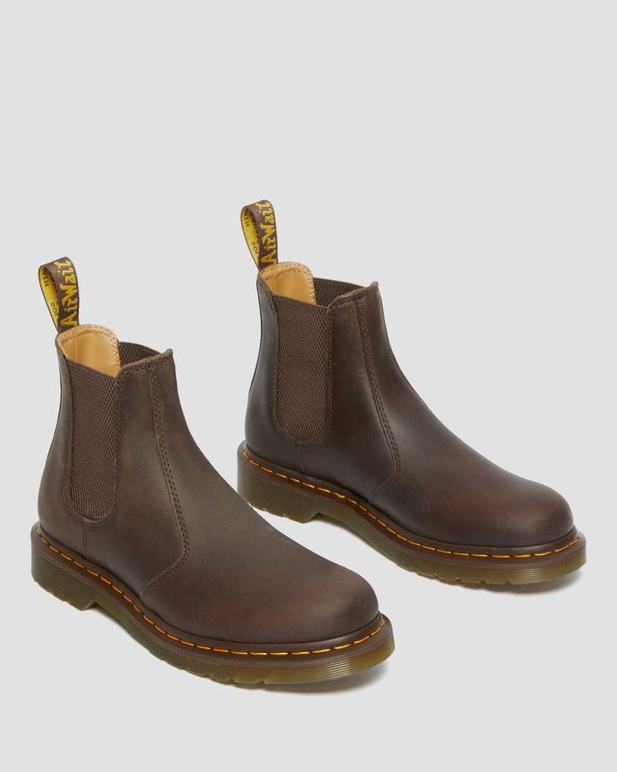 Dark Brown Crazy Horse Leather Men's Dr Martens 2976 Yellow Stitch Crazy Horse Leather Chelsea Boots | 654730-PRF