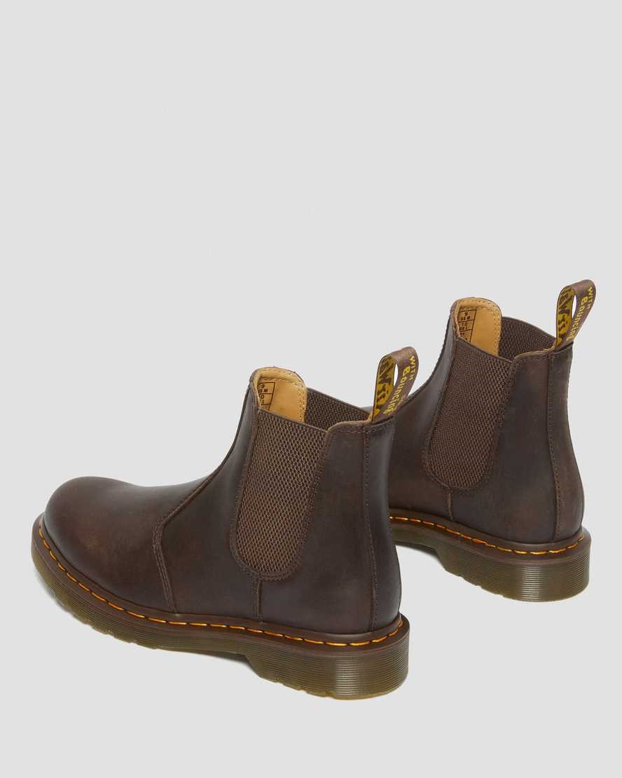 Dark Brown Crazy Horse Leather Men's Dr Martens 2976 Yellow Stitch Crazy Horse Leather Chelsea Boots | 654730-PRF