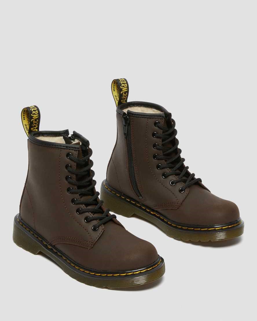 Dark Brown Mohawk Kids' Dr Martens Junior 1460 Faux Fur Lined Lace Up Boots | 059421-UAZ