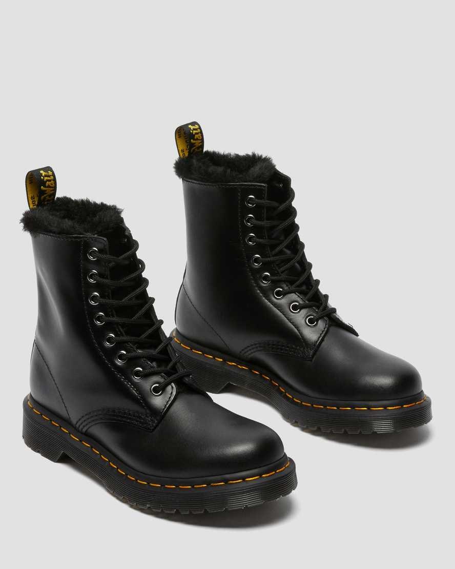 Dark Grey Atlas Women's Dr Martens 1460 Serena Faux Fur Lined Lace Up Boots | 439728-JQM