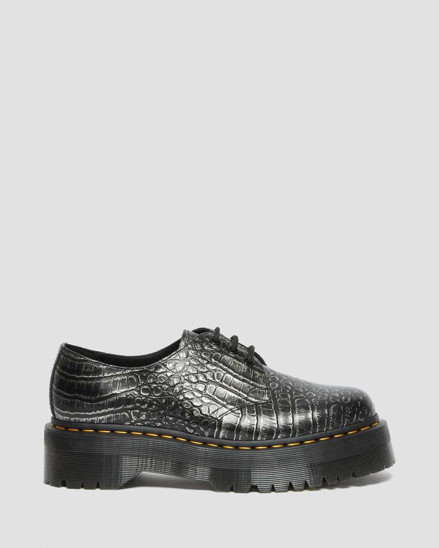 Gunmetal Men's Dr Martens 1461 Croc Emboss Leather Oxford Shoes | 136452-ERT