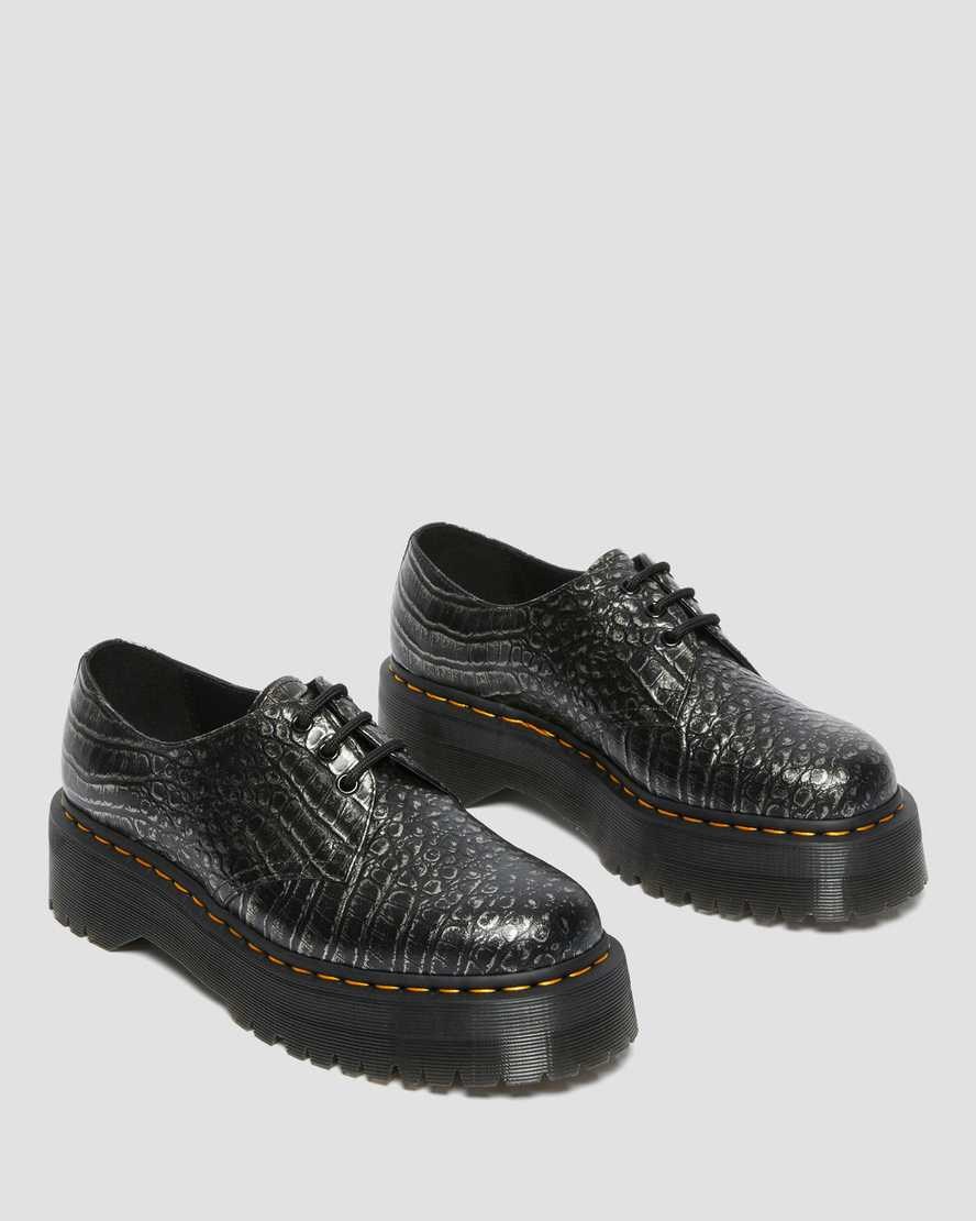 Gunmetal Men's Dr Martens 1461 Croc Emboss Leather Oxford Shoes | 136452-ERT