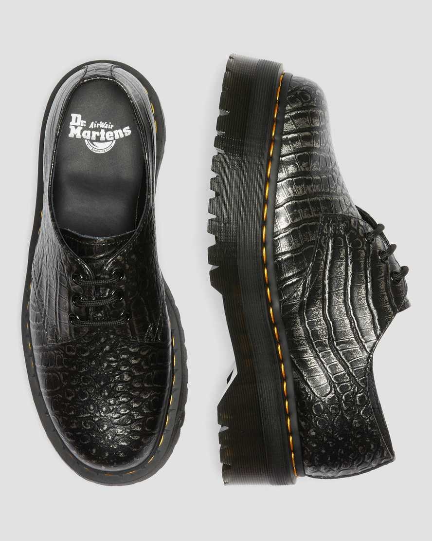 Gunmetal Men's Dr Martens 1461 Croc Emboss Leather Oxford Shoes | 136452-ERT