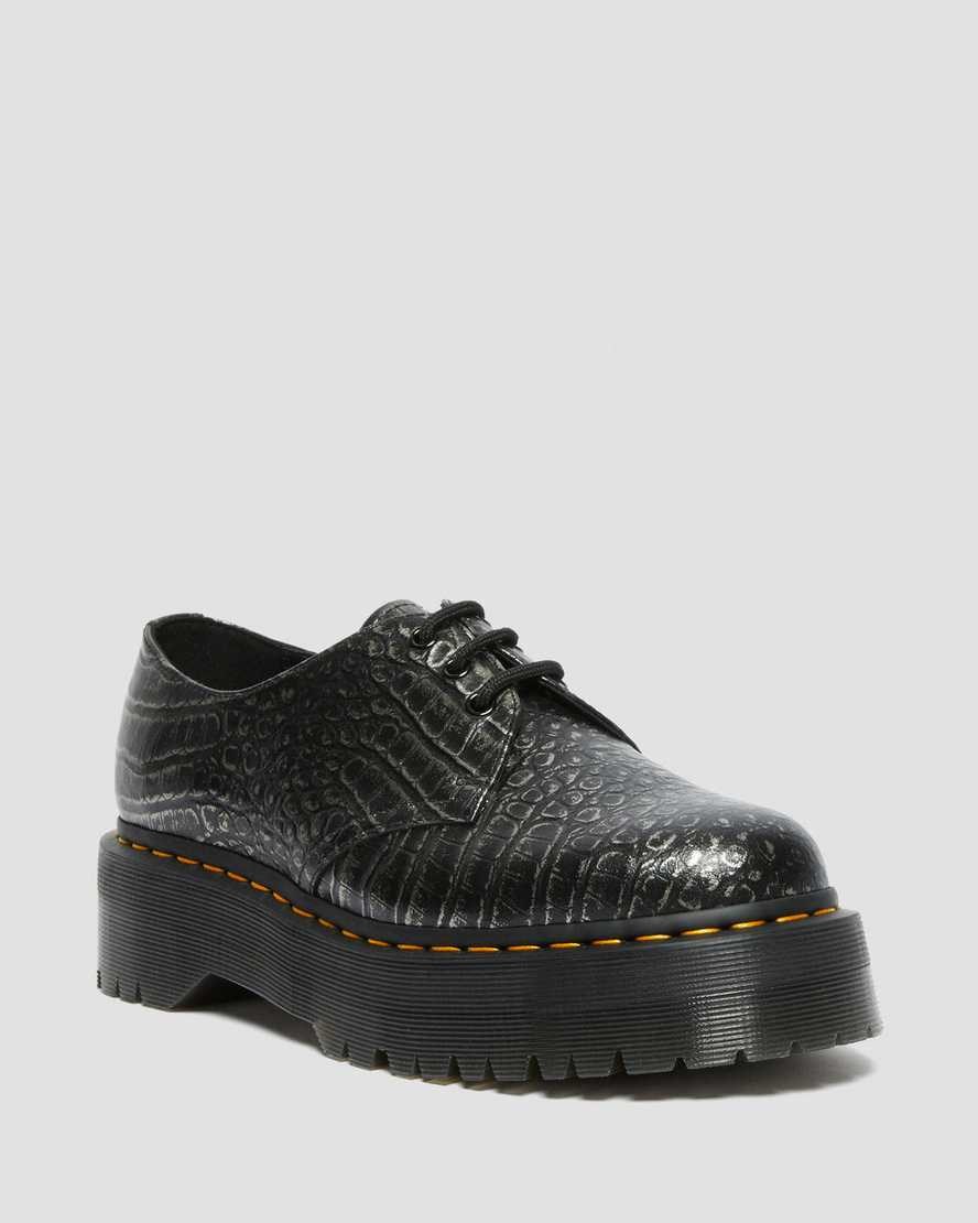 Gunmetal Men's Dr Martens 1461 Croc Emboss Leather Oxford Shoes | 136452-ERT