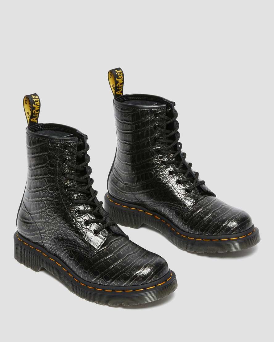 Gunmetal Wild Croc Women's Dr Martens 1460 Croc Emboss Leather Lace Up Boots | 218076-FZS