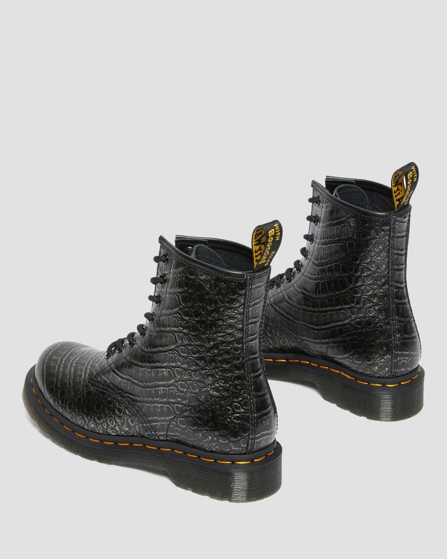 Gunmetal Wild Croc Women's Dr Martens 1460 Croc Emboss Leather Lace Up Boots | 218076-FZS