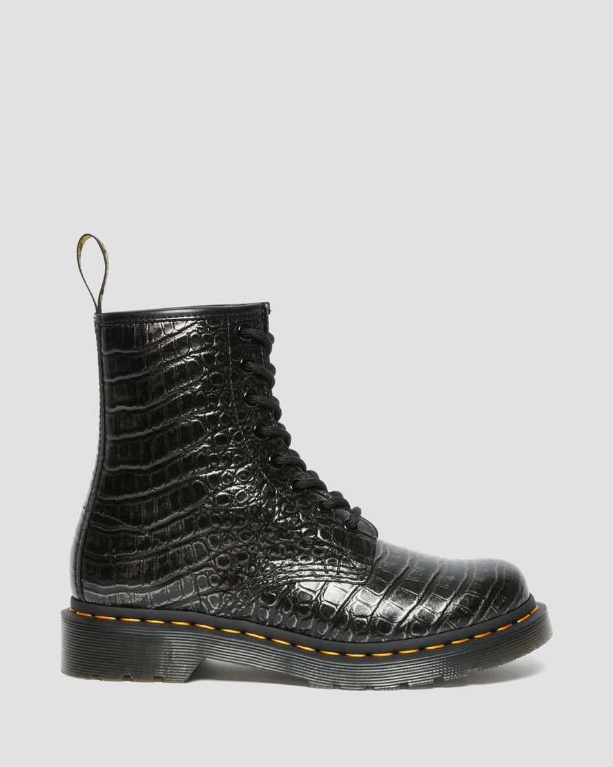 Gunmetal Wild Croc Women's Dr Martens 1460 Croc Emboss Leather Lace Up Boots | 218076-FZS