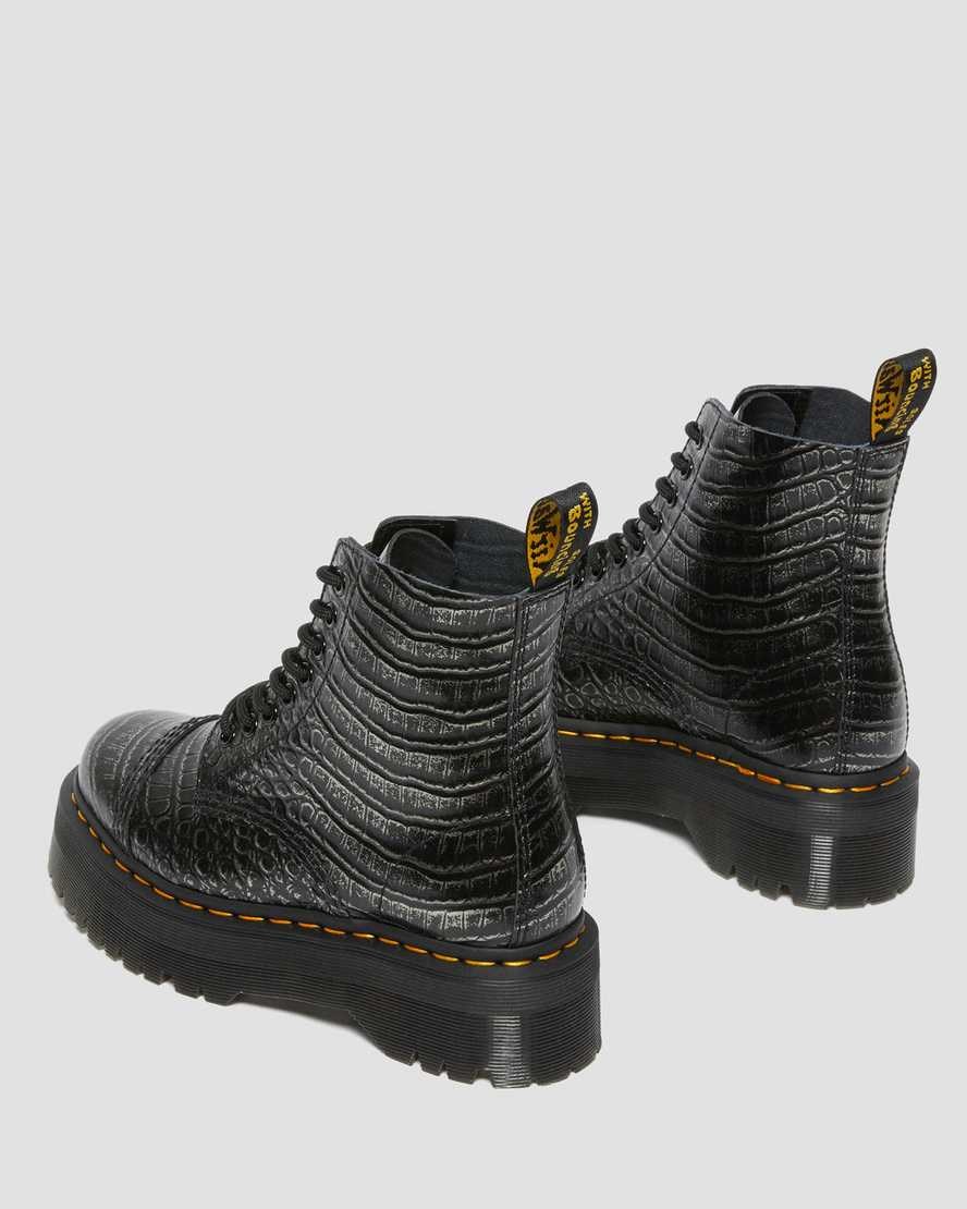 Gunmetal Wild Croc Women's Dr Martens Sinclair Croc Emboss Leather Lace Up Boots | 270639-IDY