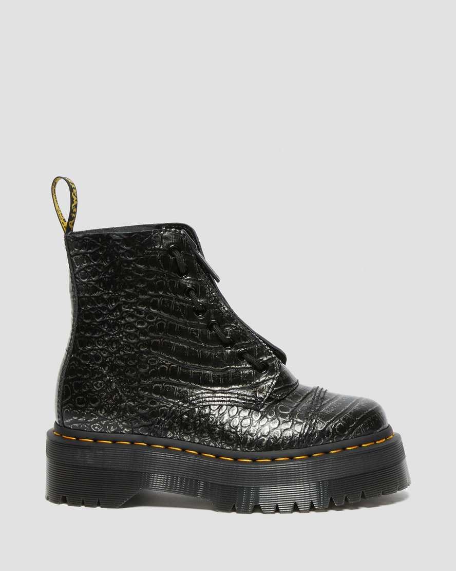 Gunmetal Wild Croc Women's Dr Martens Sinclair Croc Emboss Leather Lace Up Boots | 270639-IDY