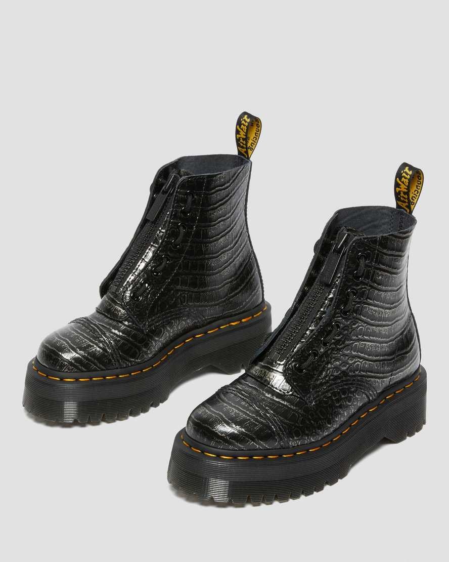 Gunmetal Wild Croc Women's Dr Martens Sinclair Croc Emboss Leather Lace Up Boots | 270639-IDY