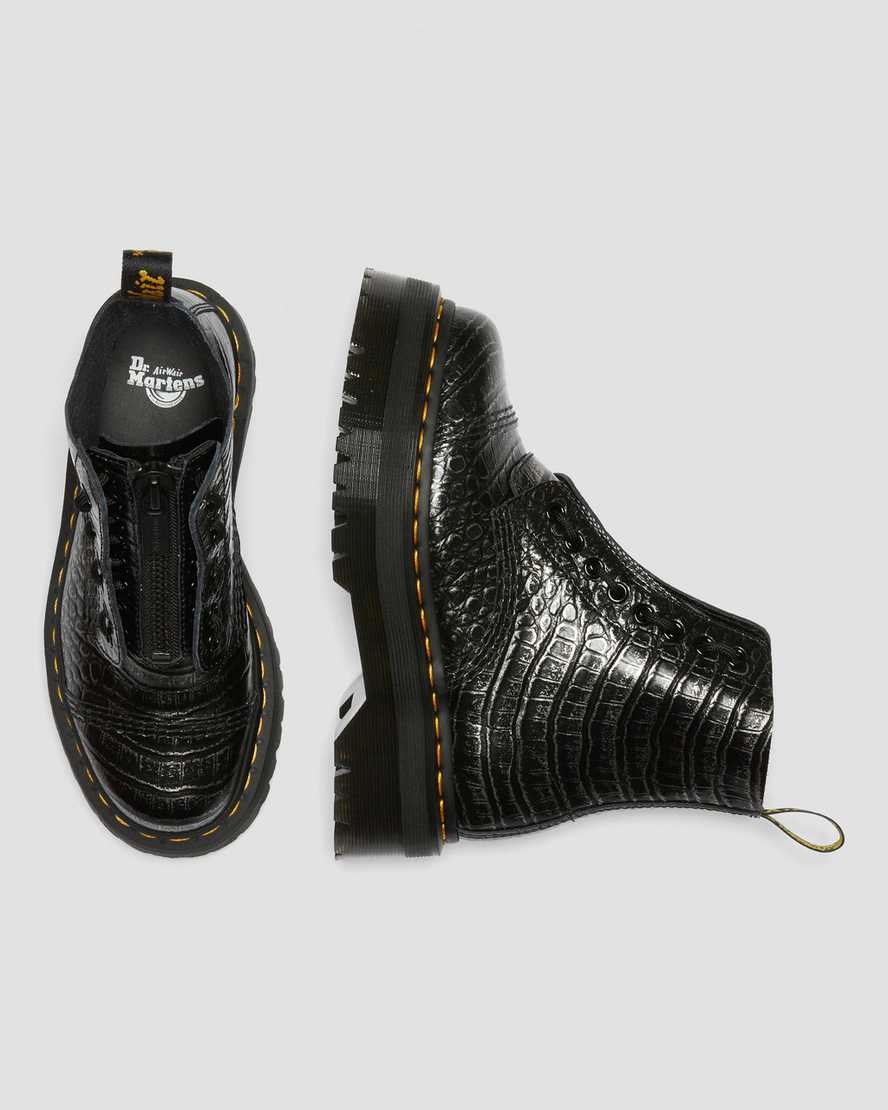 Gunmetal Wild Croc Women's Dr Martens Sinclair Croc Emboss Leather Lace Up Boots | 270639-IDY