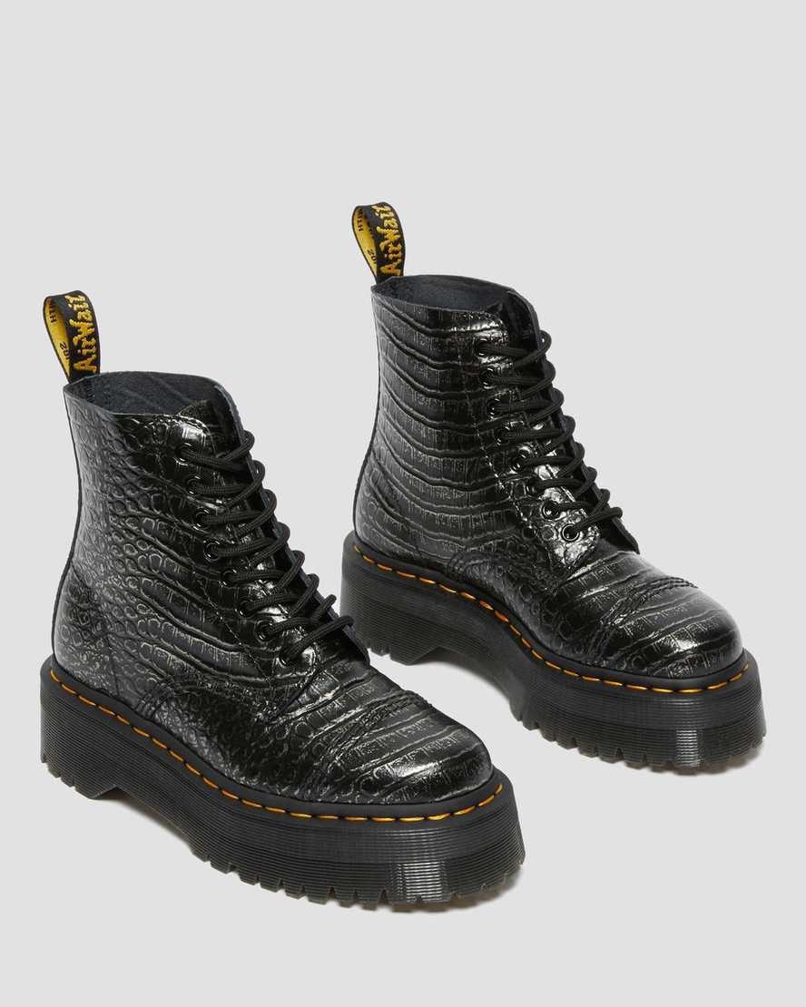 Gunmetal Wild Croc Women's Dr Martens Sinclair Croc Emboss Leather Lace Up Boots | 270639-IDY