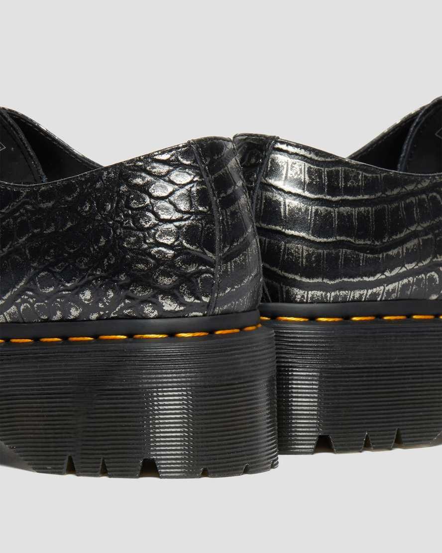 Gunmetal Women's Dr Martens 1461 Croc Emboss Leather Platform Shoes | 534016-PVL