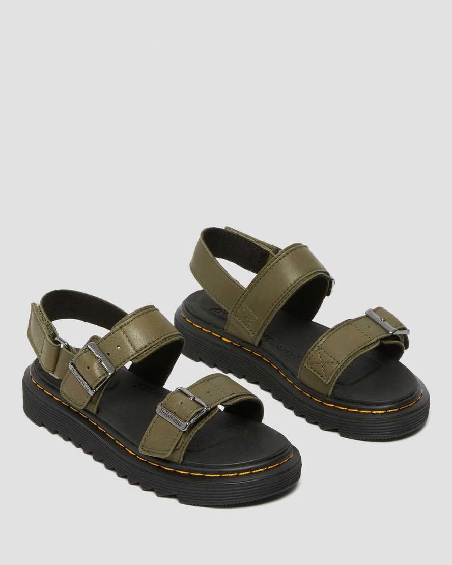 Olive Kids' Dr Martens Junior Kyle Leather Sandals | 705816-TVW