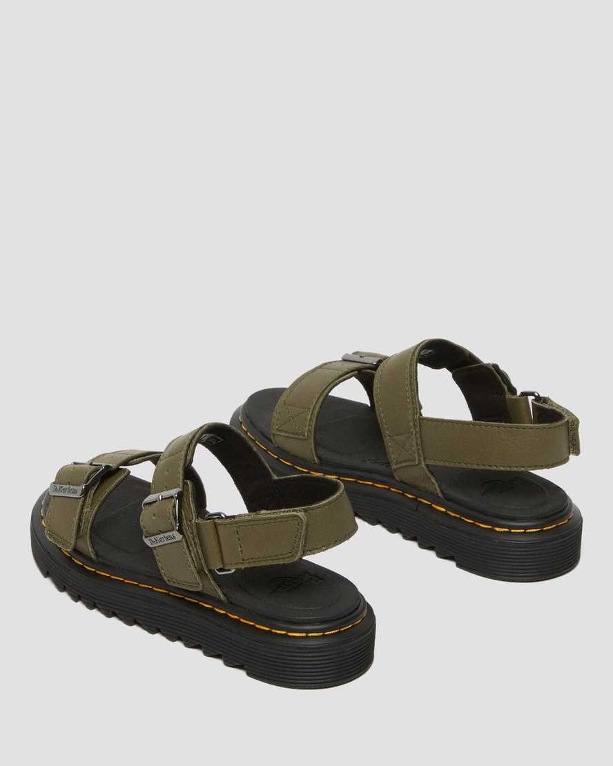 Olive Kids' Dr Martens Junior Kyle Leather Sandals | 705816-TVW