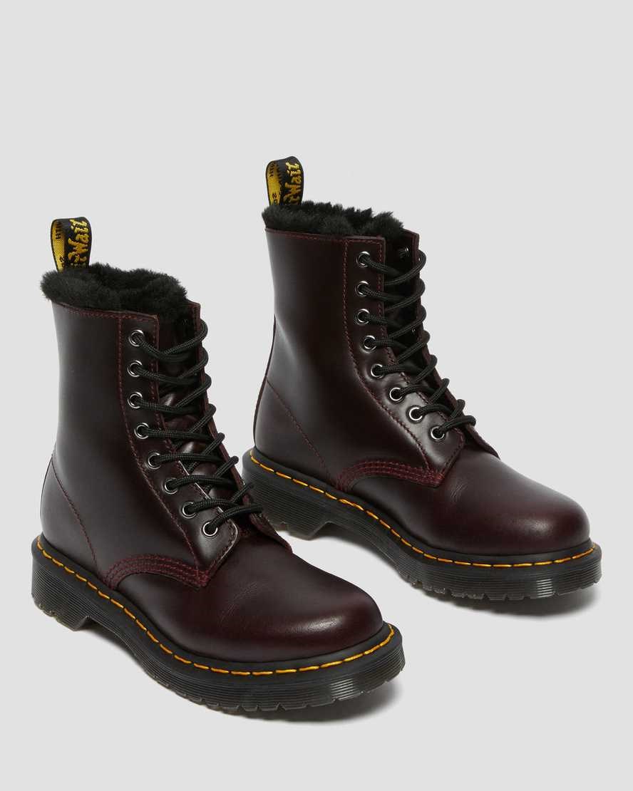 Oxblood Atlas Women's Dr Martens 1460 Serena Faux Fur Lined Ankle Boots | 081629-MNB