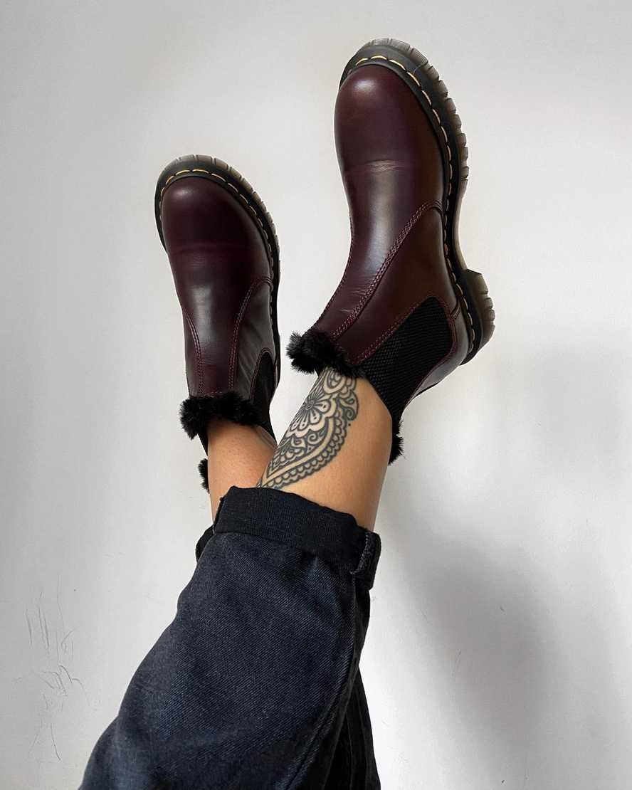 Oxblood Atlas Women's Dr Martens 2976 Leonore Faux Fur Lined Chelsea Boots | 096258-CLN