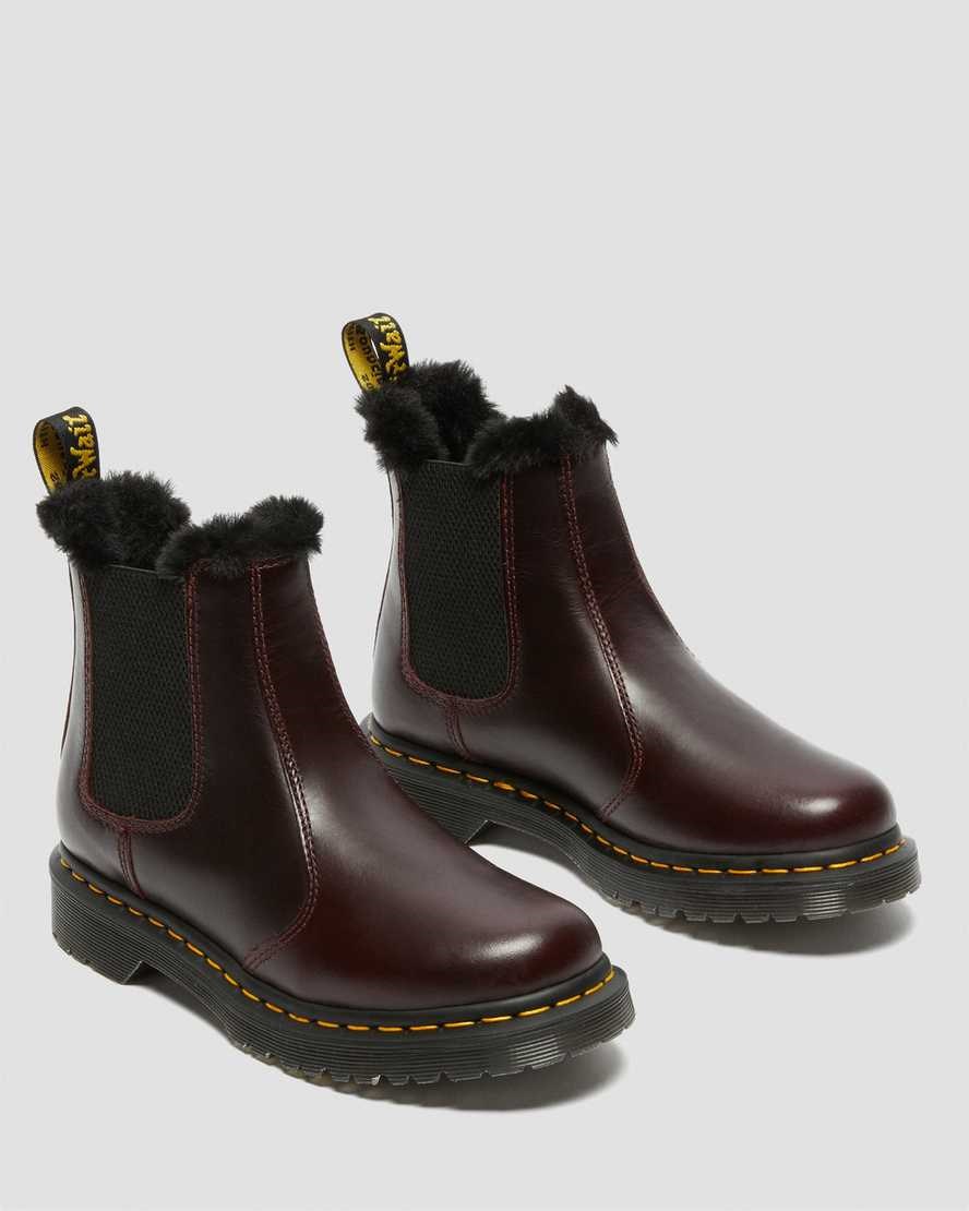 Oxblood Atlas Women's Dr Martens 2976 Leonore Faux Fur Lined Chelsea Boots | 096258-CLN