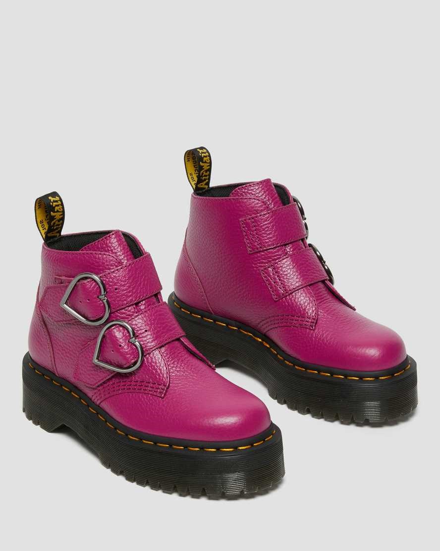 Pink Milled Nappa Leather Women's Dr Martens Devon Heart Leather Ankle Boots | 069584-VRJ