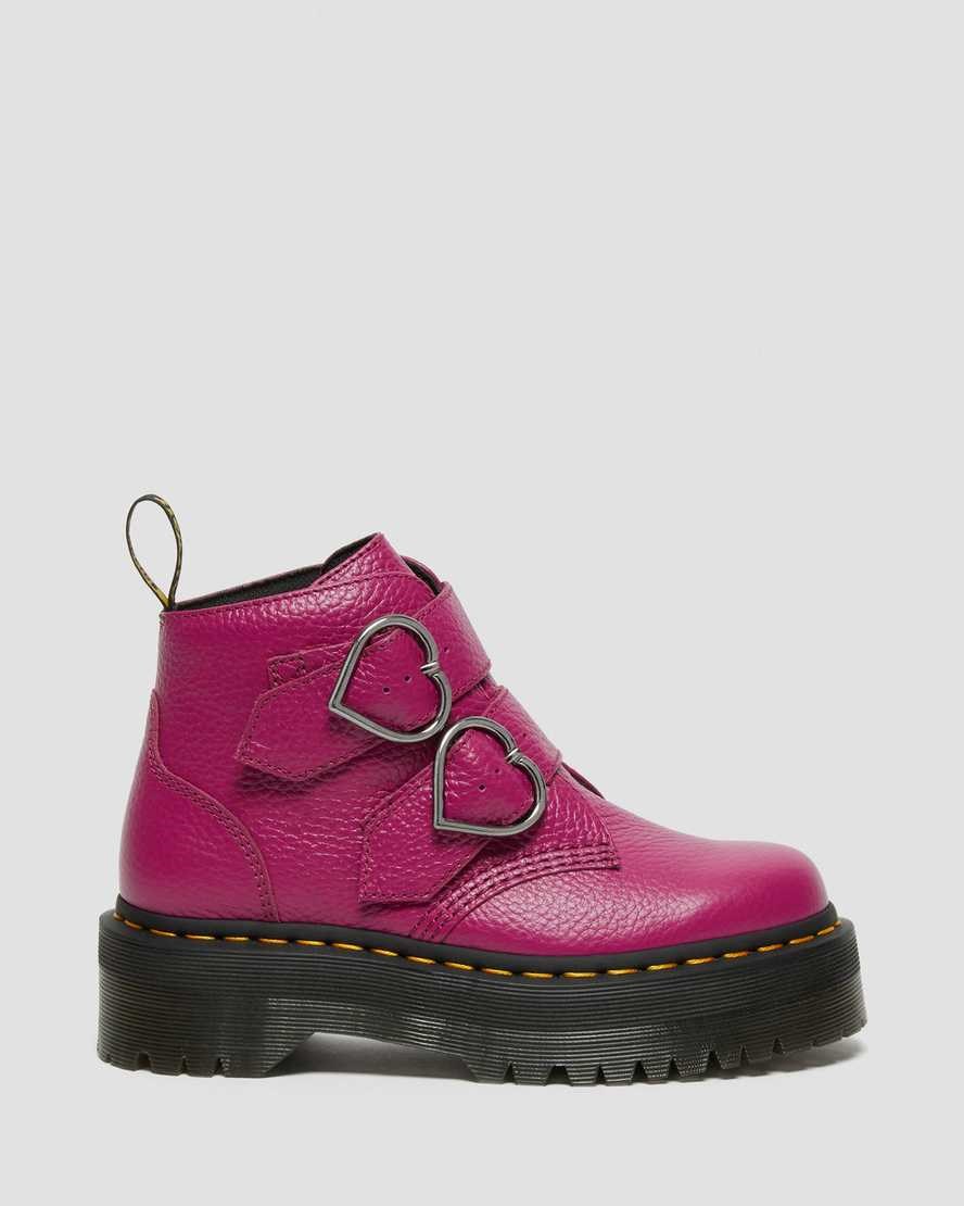 Pink Milled Nappa Leather Women's Dr Martens Devon Heart Leather Ankle Boots | 069584-VRJ