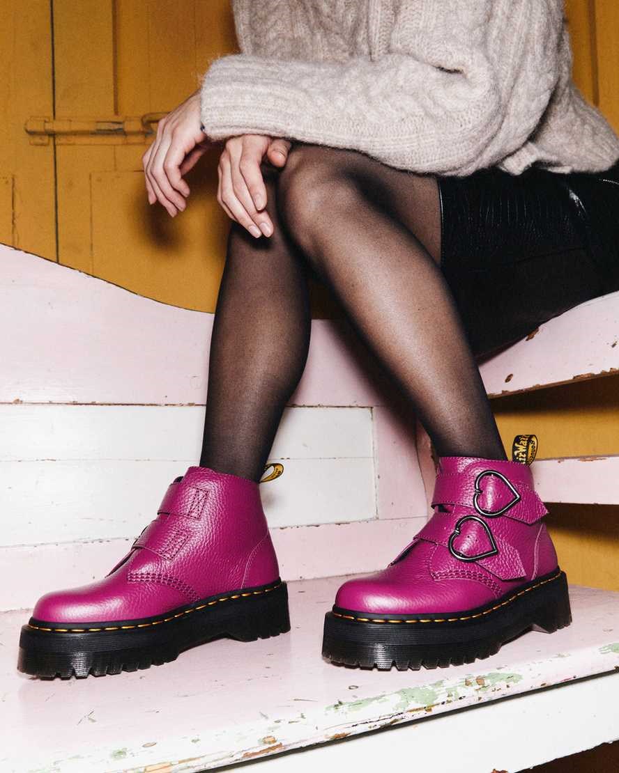 Pink Milled Nappa Leather Women's Dr Martens Devon Heart Leather Ankle Boots | 069584-VRJ