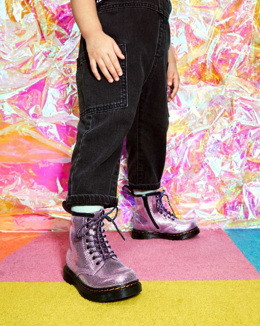 Purple Reptile Iridescent Kids' Dr Martens Toddler 1460 Iridescent Reptile Leather Lace Up Boots | 326490-JCG