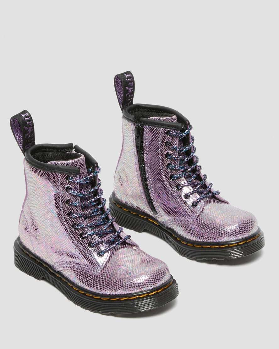 Purple Reptile Iridescent Kids' Dr Martens Toddler 1460 Iridescent Reptile Leather Lace Up Boots | 326490-JCG