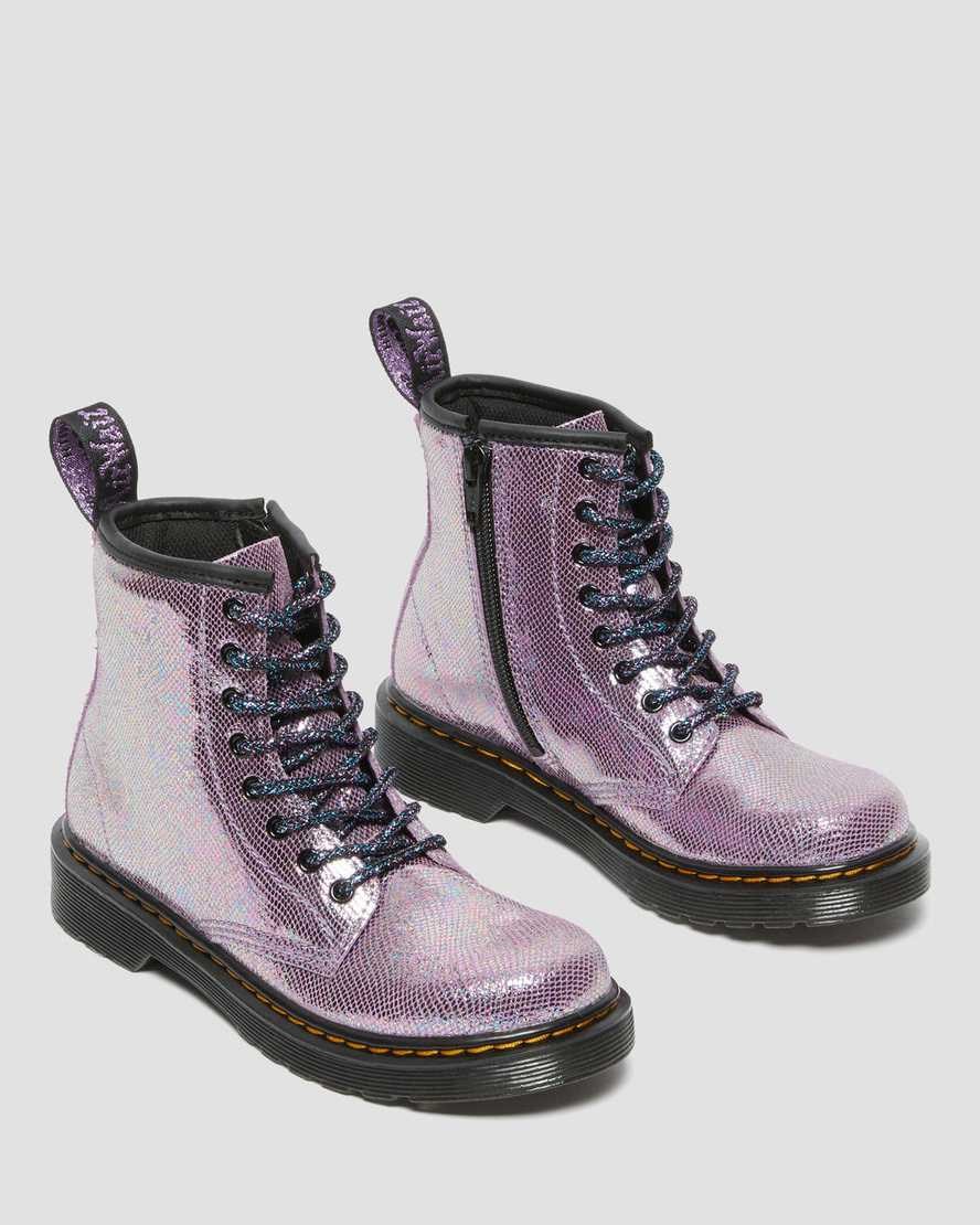 Purple Reptile Iridescent Kids' Dr Martens Junior 1460 Iridescent Leather Lace Up Boots | 610984-GAV