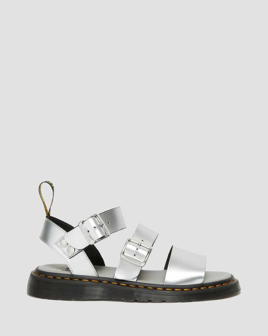 Silver Men's Dr Martens Gryphon Metallic Leather Gladiator Sandals | 735924-BQU