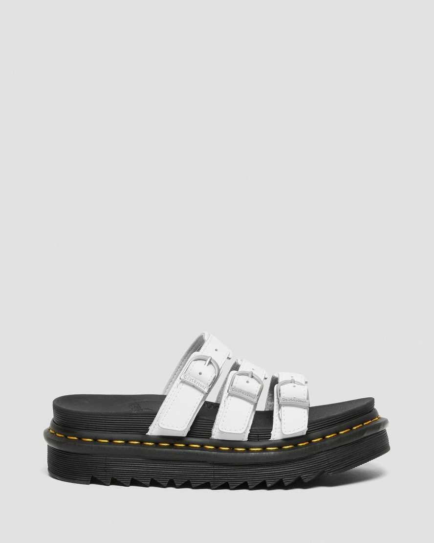 White Hydro Leather Women's Dr Martens Blaire Leather Slide Sandals | 258674-OLE