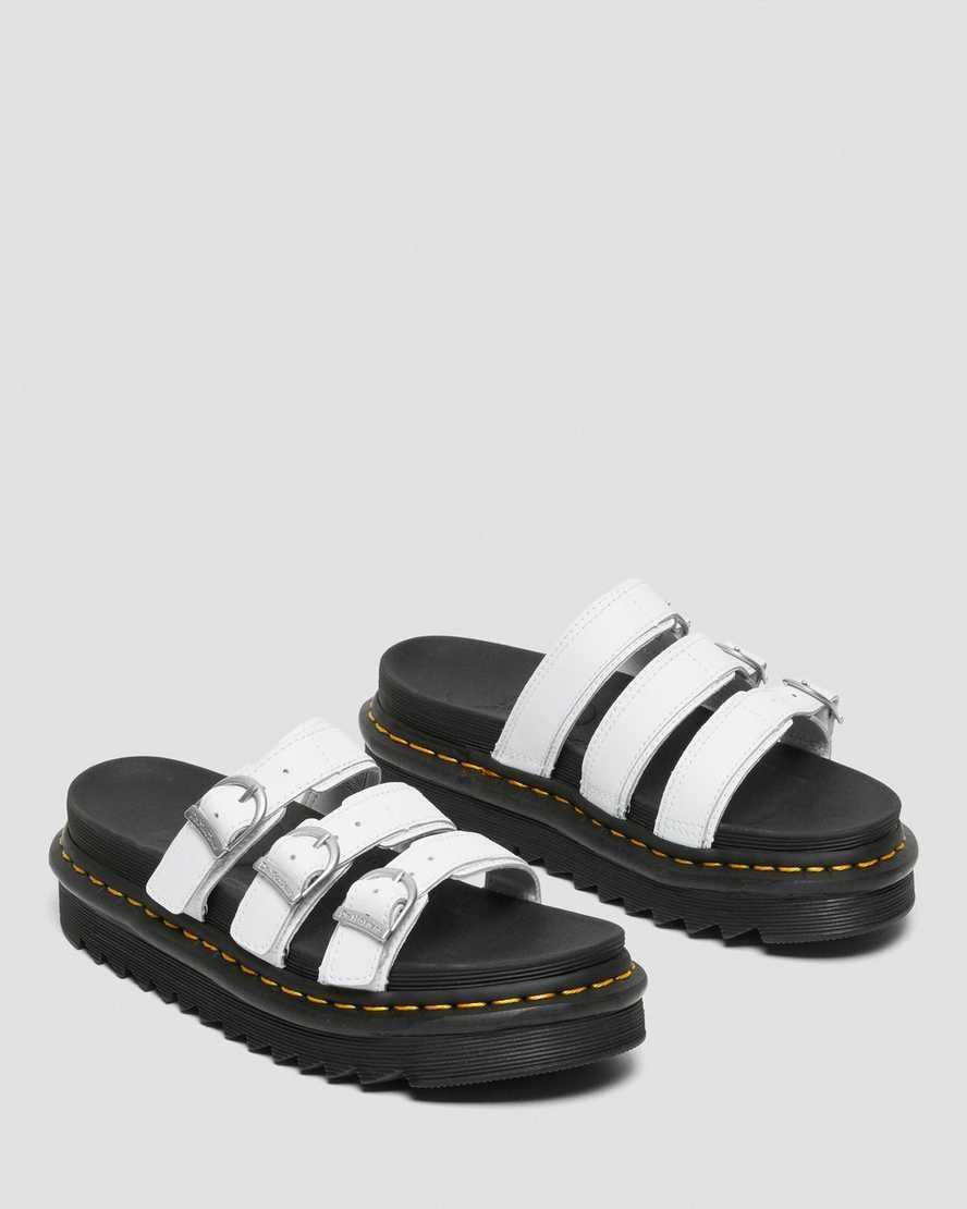 White Hydro Leather Women's Dr Martens Blaire Leather Slide Sandals | 258674-OLE