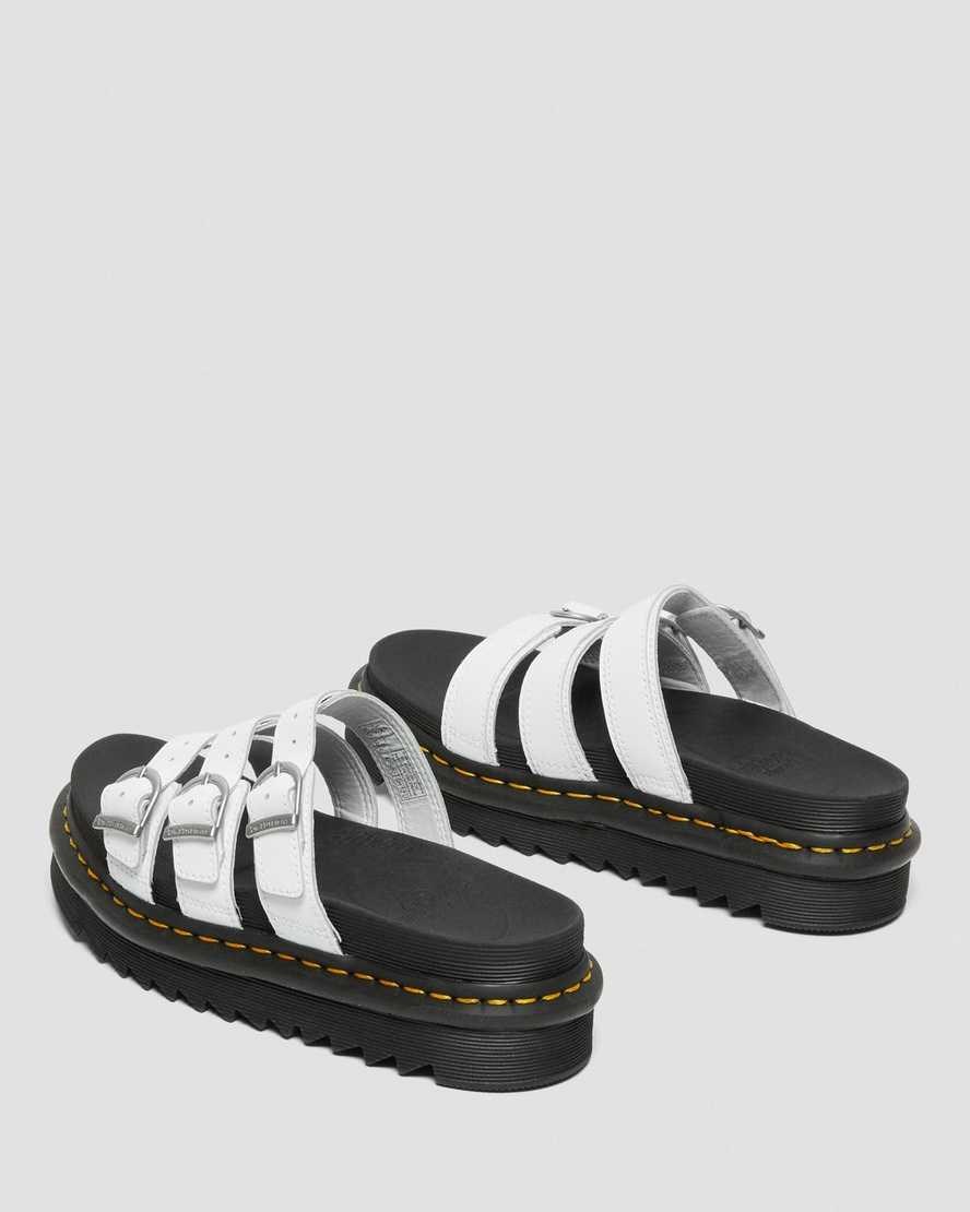 White Hydro Leather Women's Dr Martens Blaire Leather Slide Sandals | 258674-OLE