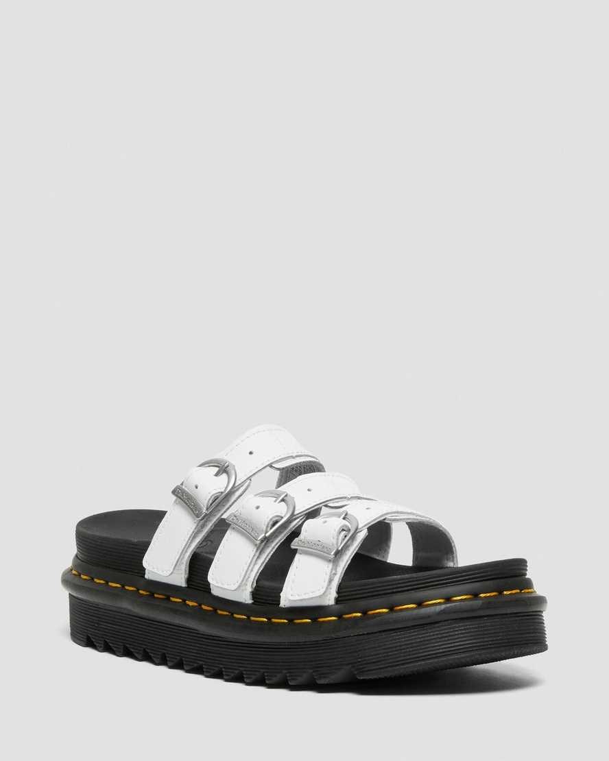 White Hydro Leather Women\'s Dr Martens Blaire Leather Slide Sandals | 258674-OLE