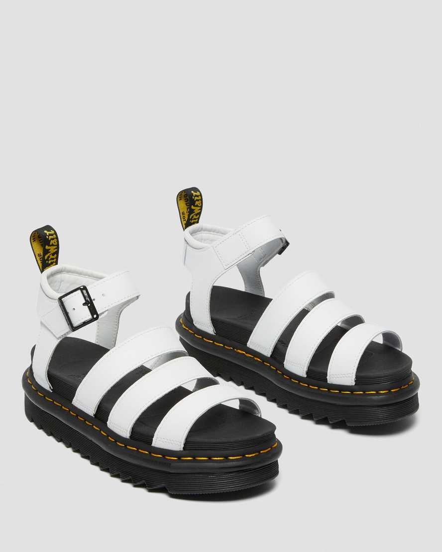 White Hydro Leather Women's Dr Martens Blaire Hydro Leather Strap Sandals | 903165-RAI