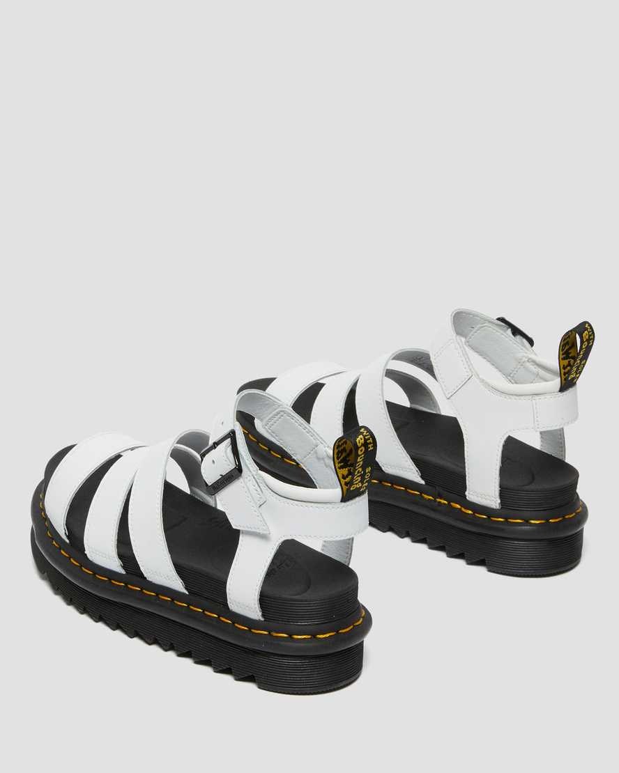 White Hydro Leather Women's Dr Martens Blaire Hydro Leather Strap Sandals | 903165-RAI