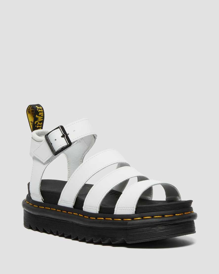 White Hydro Leather Women\'s Dr Martens Blaire Hydro Leather Strap Sandals | 903165-RAI