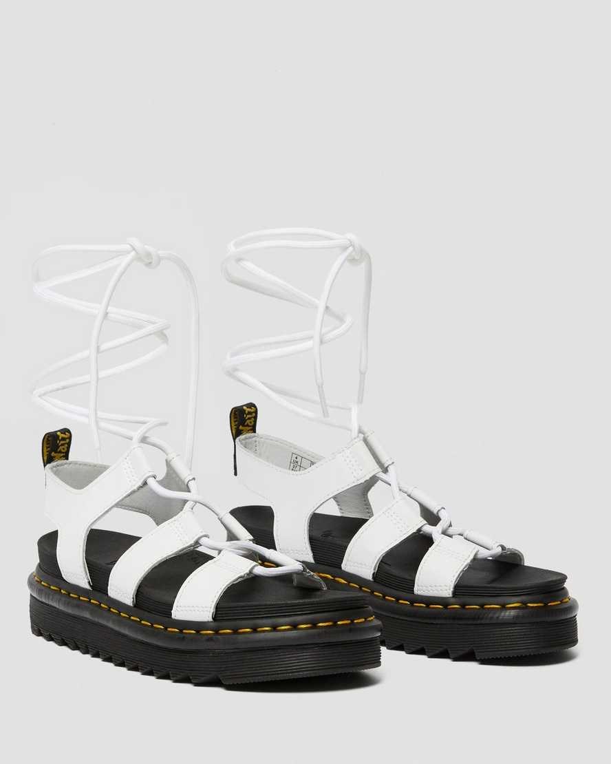 White Hydro Leather Women's Dr Martens Nartilla Leather Gladiator Sandals | 687259-VNW