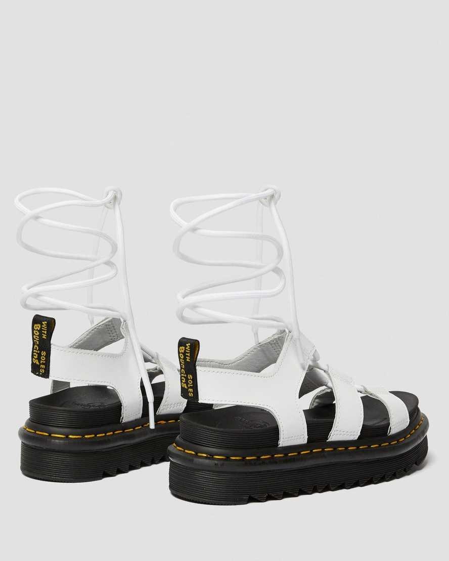 White Hydro Leather Women's Dr Martens Nartilla Leather Gladiator Sandals | 687259-VNW