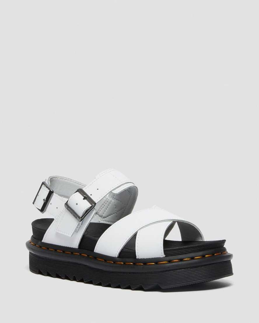 White Hydro Leather Women\'s Dr Martens Voss II Leather Strap Sandals | 312467-TPH