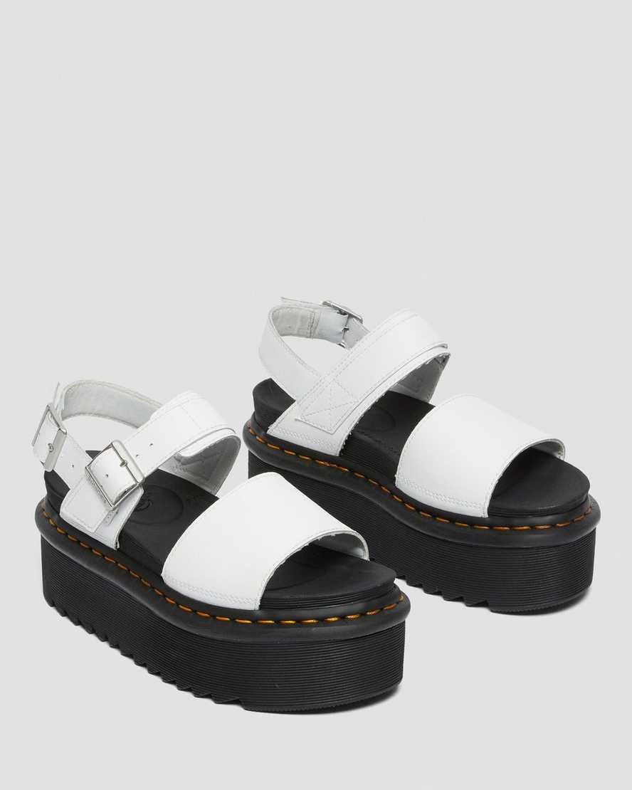 White Hydro Leather Women's Dr Martens Voss Leather Strap Platform Sandals | 520648-NYX