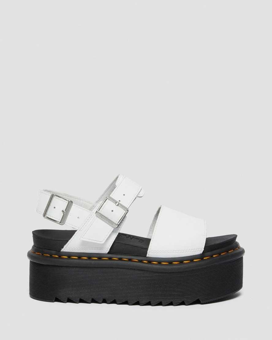 White Hydro Leather Women's Dr Martens Voss Leather Strap Platform Sandals | 520648-NYX