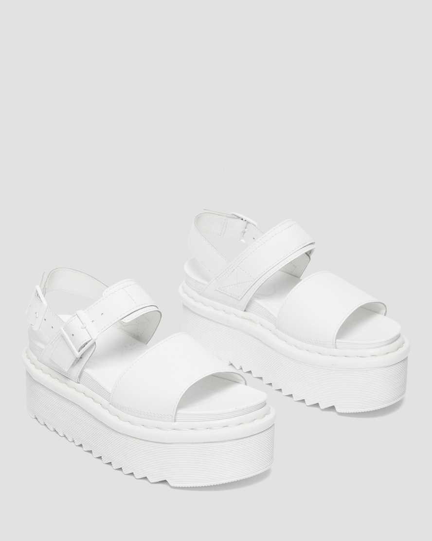 White Hydro Leather Women's Dr Martens Voss Mono Leather Platform Strap Sandals | 548702-TRX