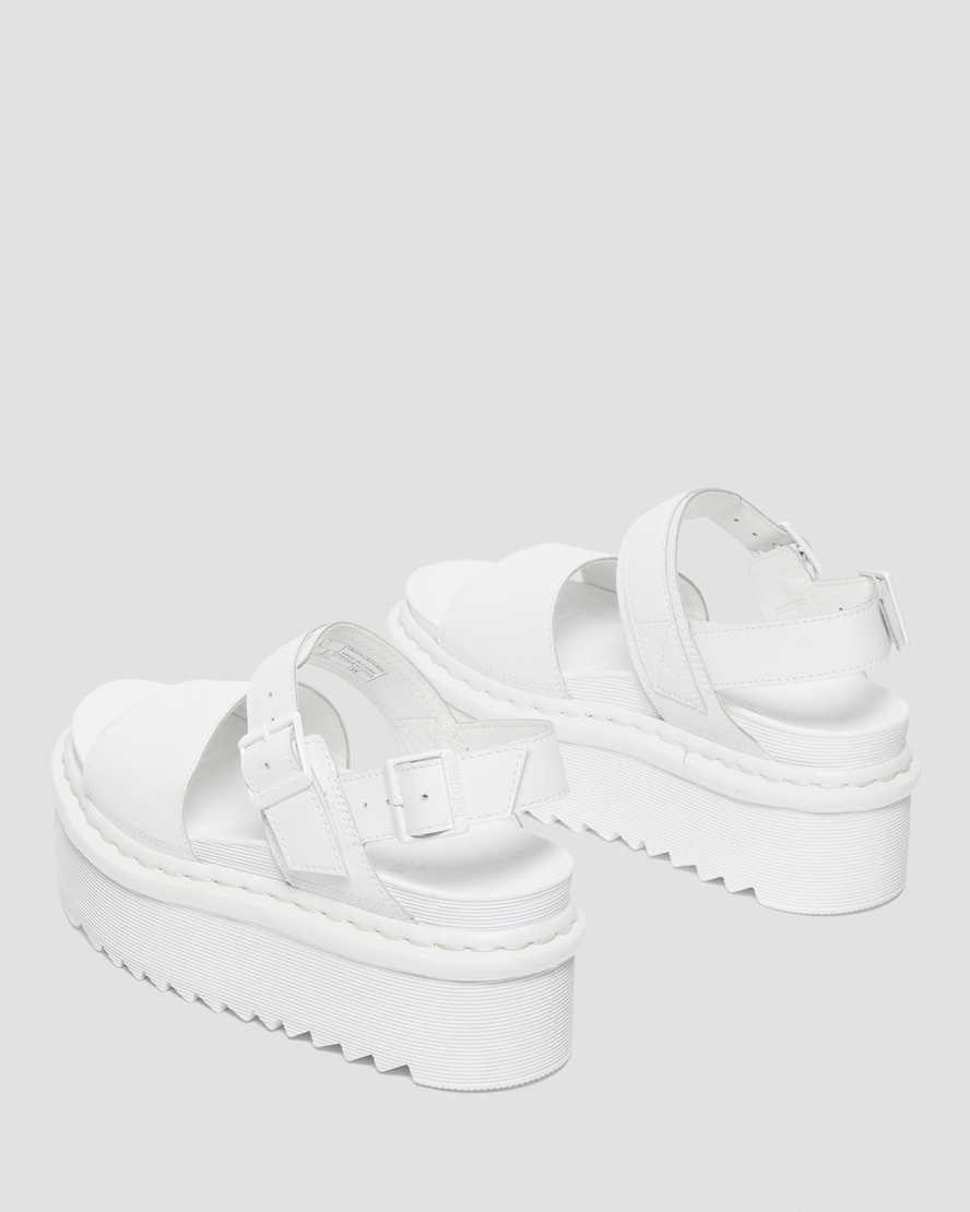 White Hydro Leather Women's Dr Martens Voss Mono Leather Platform Strap Sandals | 548702-TRX