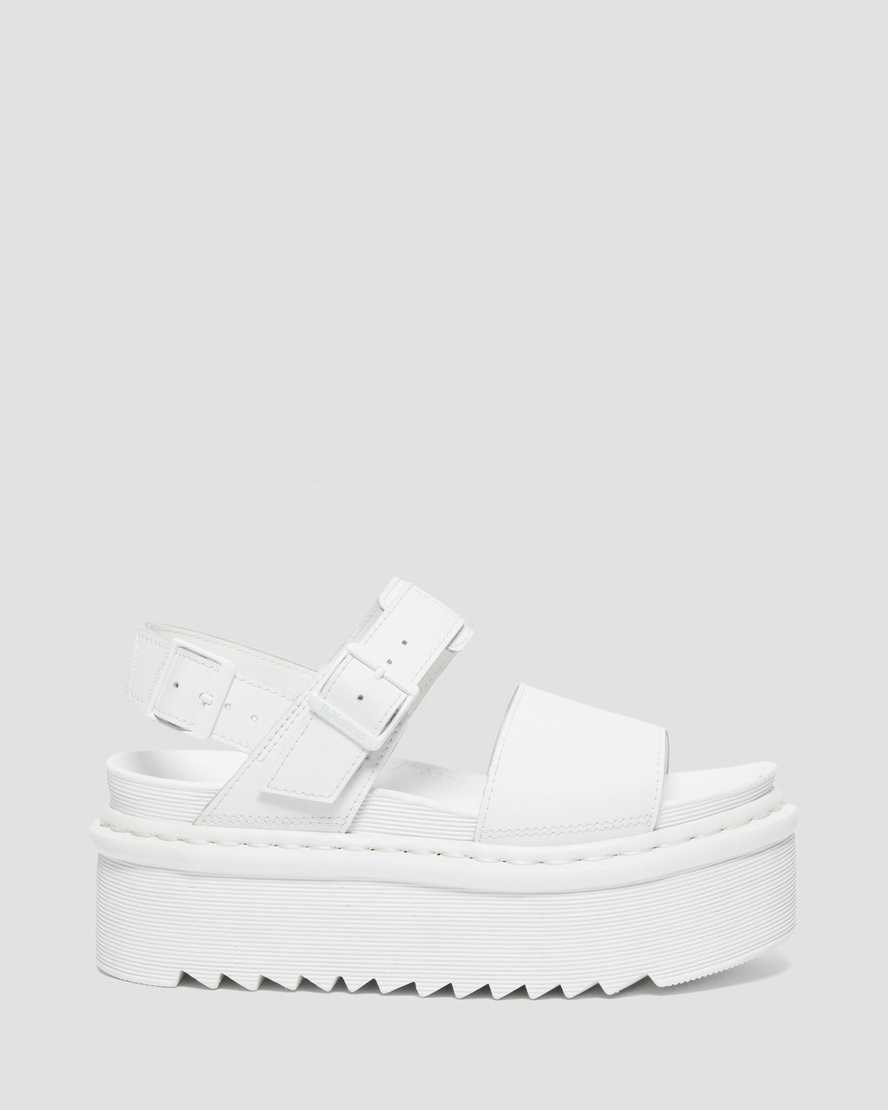 White Hydro Leather Women's Dr Martens Voss Mono Leather Platform Strap Sandals | 548702-TRX